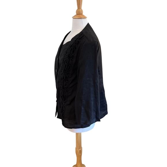 Night Studio Black Linen Floral Embroidered 3/4 Sleeve Blazer, Size 18 - Picture 3 of 13